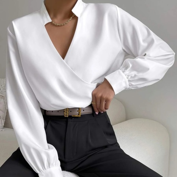 Luxe Surplice Semi Sheer Blouse - Picture 3 of 10